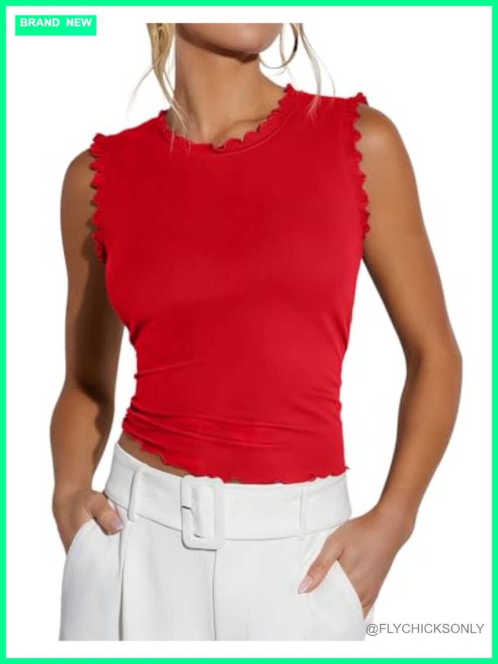 Rib Knit Ruffle Tank Top Sleeveless Crop Business Casual Women's Shirt